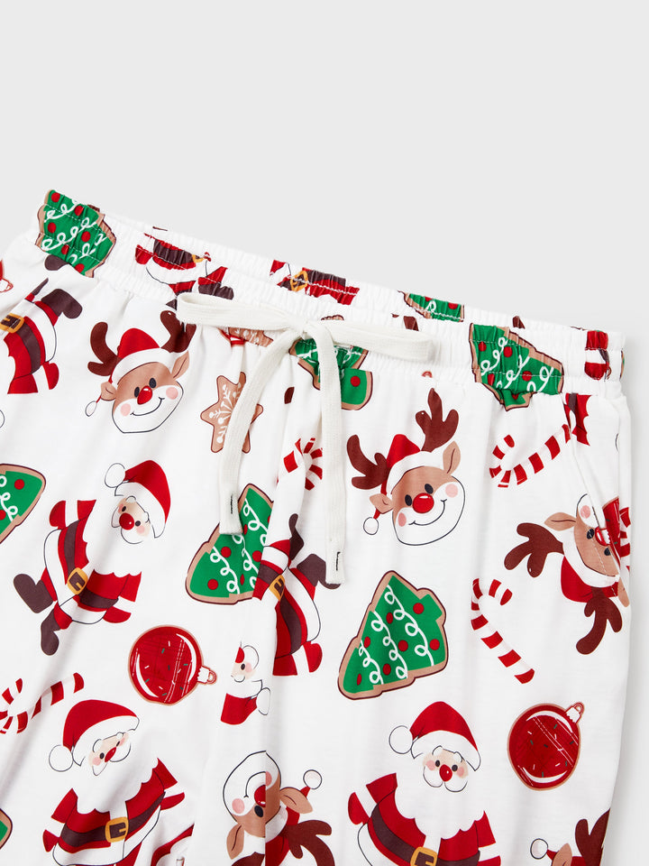 Conjunto de Pijamas em Família para o Natal com Estampa de Pai Natal que Brilha no Escuro, Inclui Meias de Natal em Cores Contrastantes.