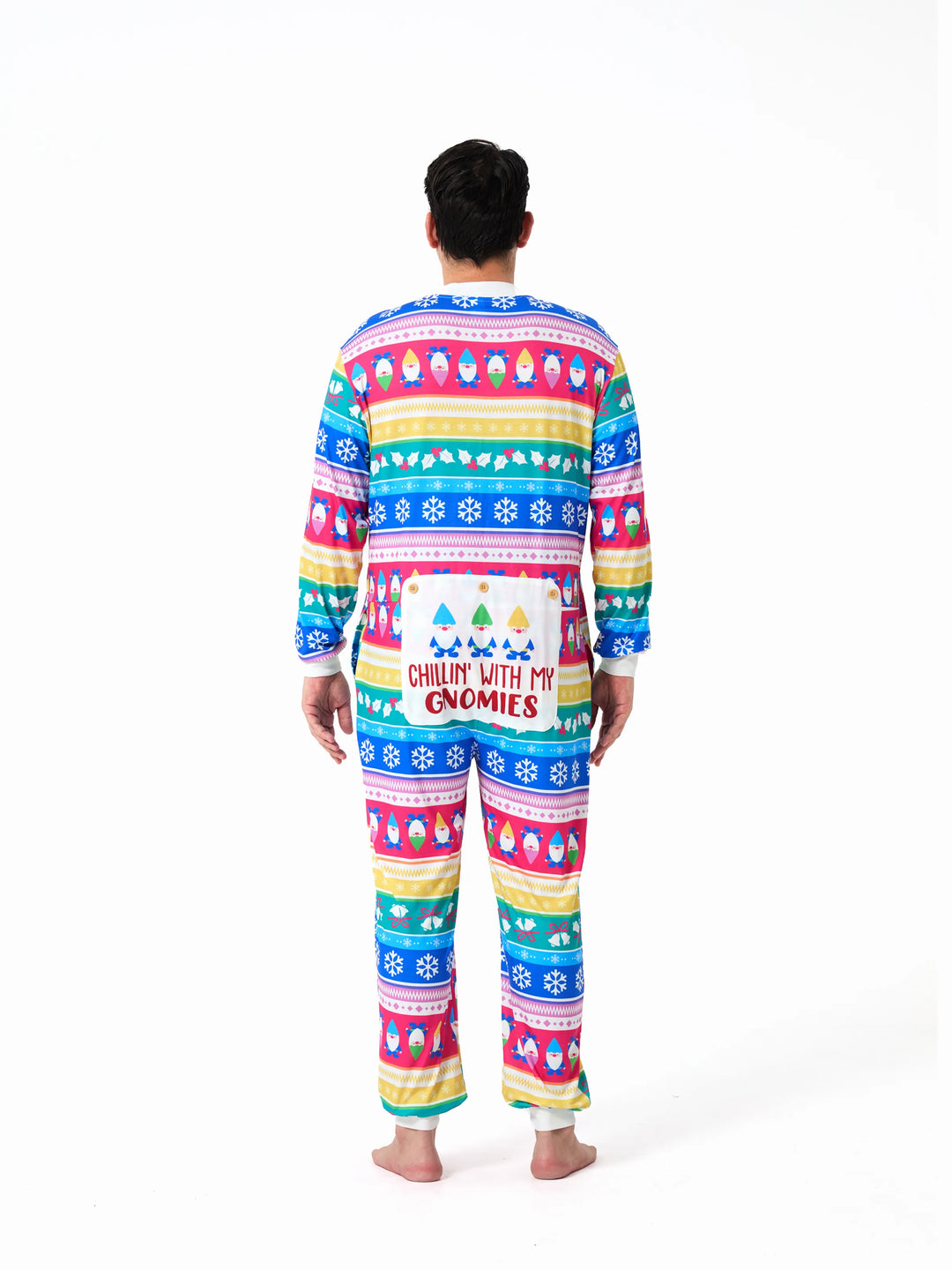 Conjunto de Pijamas de Natal para a Família com Padrão de Gnomos e Listras, incluindo Meias de Natal em Multicor