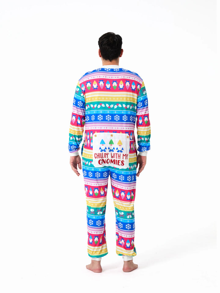 Conjunto de Pijamas de Natal para a Família com Padrão de Gnomos e Listras, incluindo Meias de Natal em Multicor