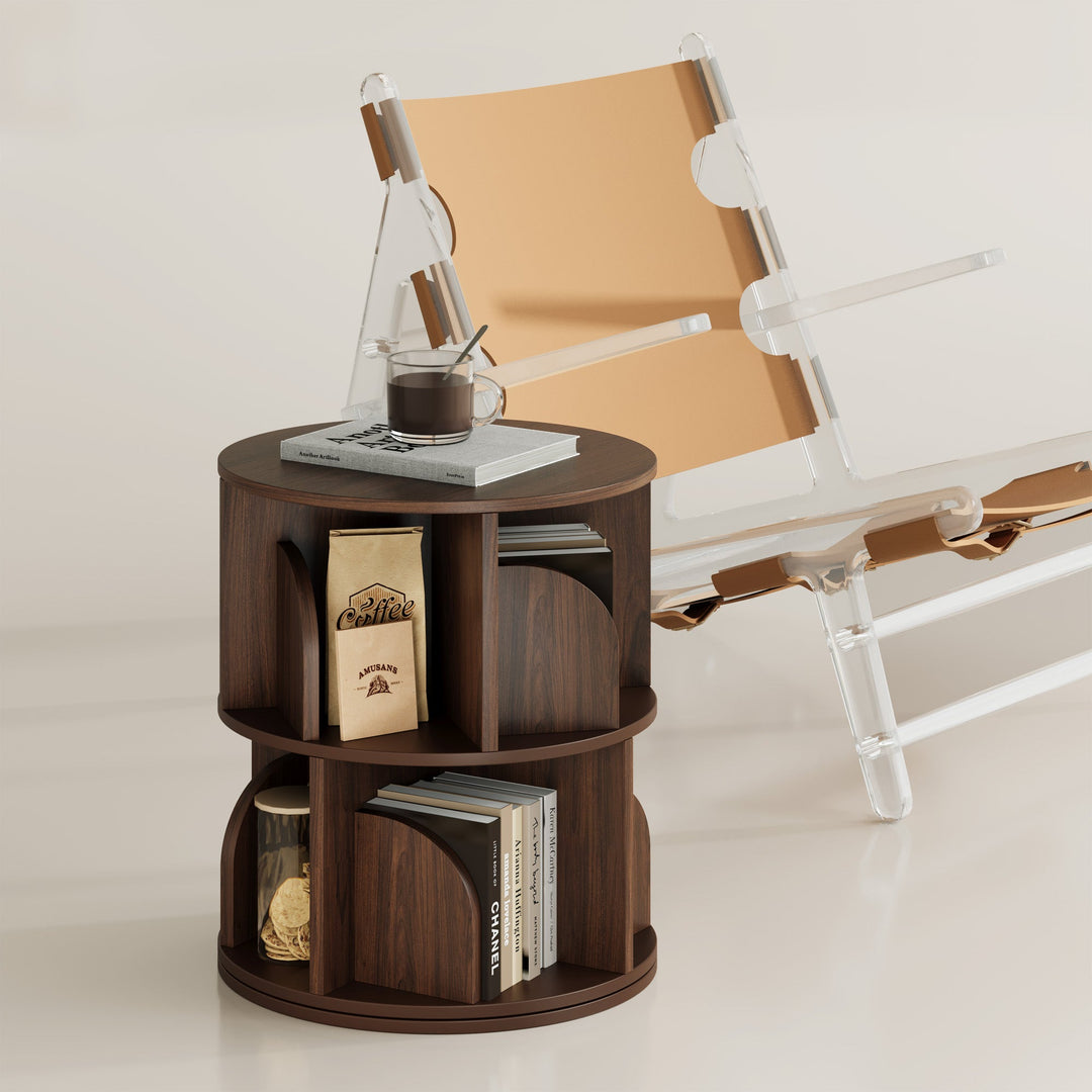 Estante Giratória 360° RAZU Circinus Core da Série Vortex em Aglo Nogueira – 2 Prateleiras