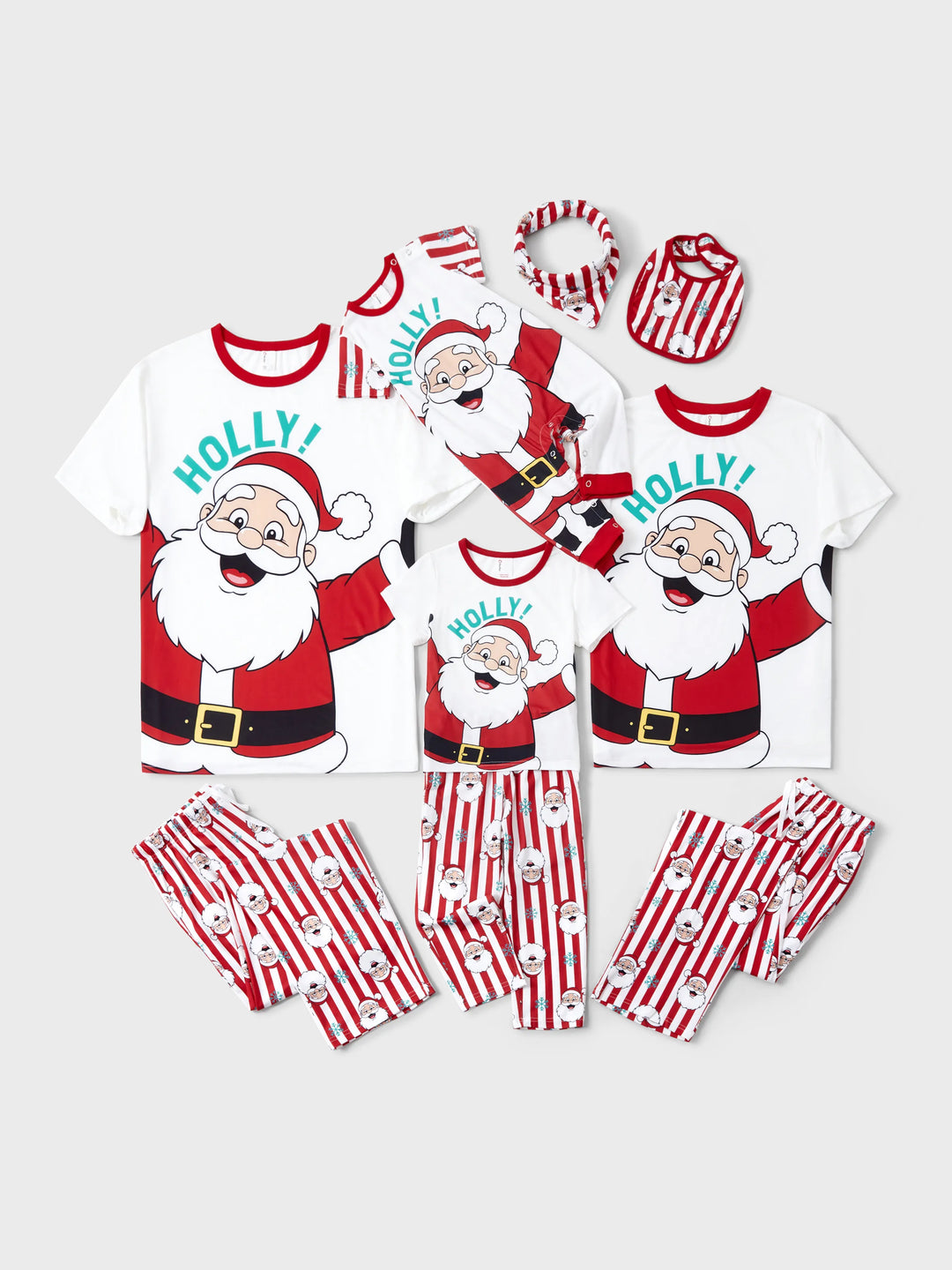 Conjunto de Pijamas de Natal em Conjunto para a Família - Pai Natal e Flocos de Neve em Riscas Vermelhas