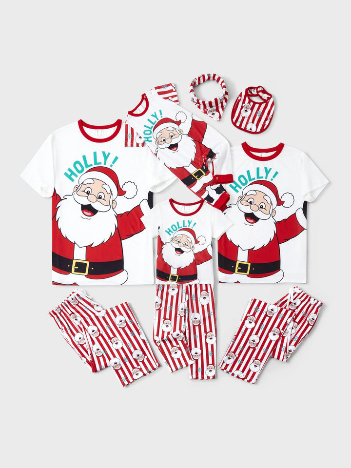 Conjunto de Pijamas de Natal em Conjunto para a Família - Pai Natal e Flocos de Neve em Riscas Vermelhas