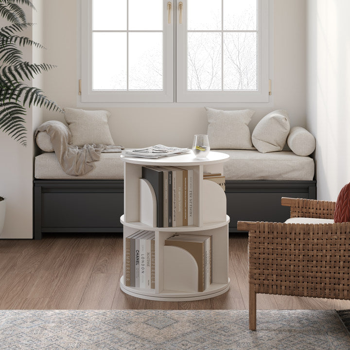 Estante Giratória 360° RAZU Circinus Core da Série Vortex em Aglo Branco – 2 Prateleiras