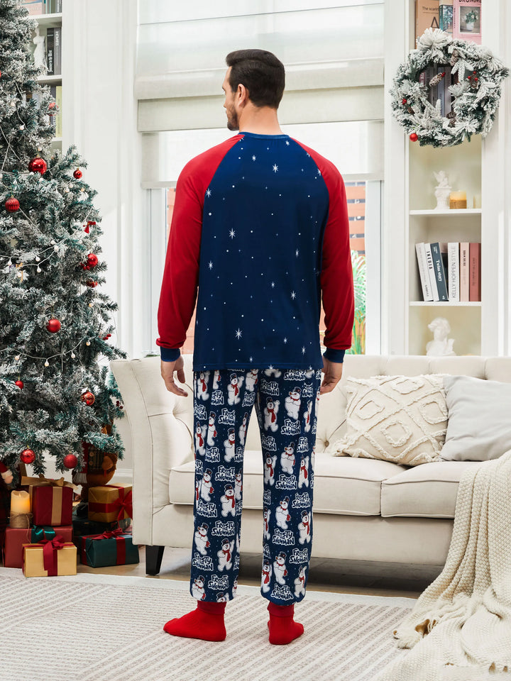 Conjuntos de Pijamas em Blocos de Cores para a Família "Frosty The Snowman" com Meias de Natal