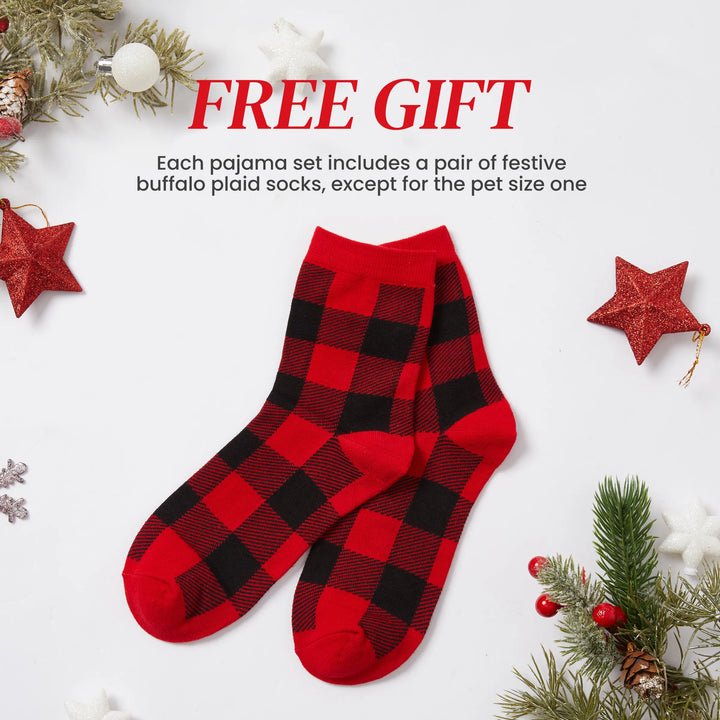 Conjunto de Pijamas Igualitários para a Família no Natal - Pijamas com Estampa de Gengibre e Plaid Temática de Natal, Inclui Meias de Natal - Vermelho