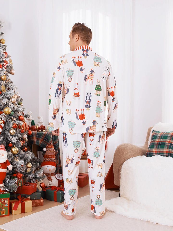 Pijamas de Natal em Família Conjunto de Pijamas com Gola para Cão Fofo e Meias de Natal Light Apricot