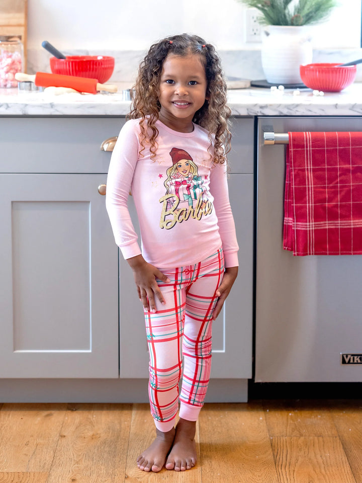 Conjunto de Pijamas Ajustados em Algodão Orgânico Rosa Barbie Christmas Mommy