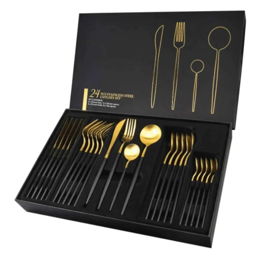 Conjunto de Talheres Dourado Luxy 24 Peças + Brinde Caixa presente - Razu