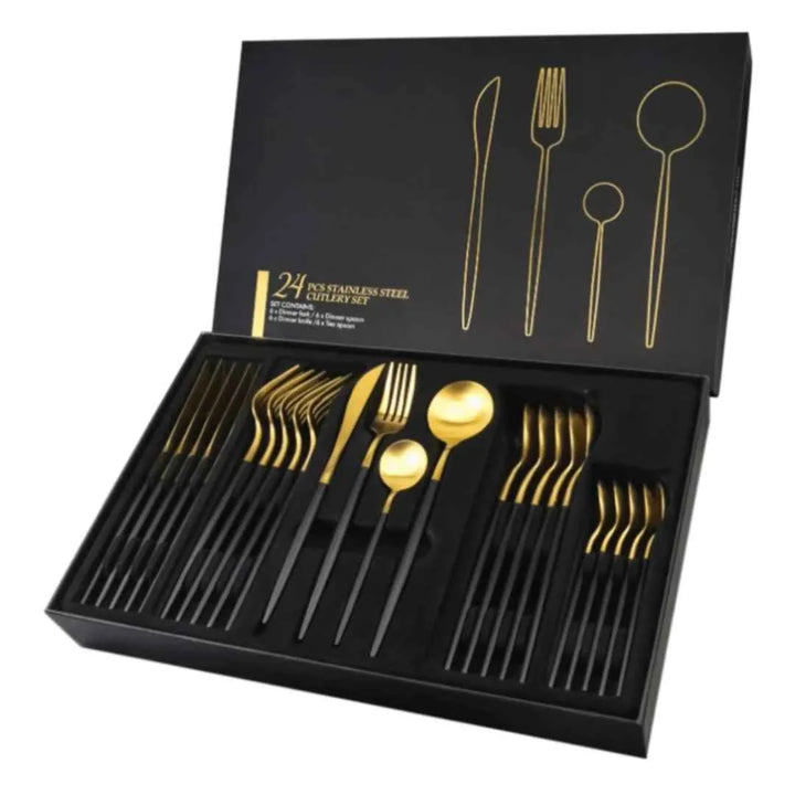 Conjunto de Talheres Dourado Luxy 24 Peças + Brinde Caixa presente - Razu