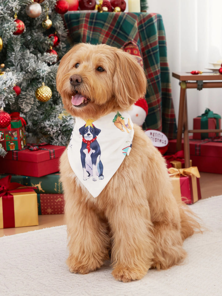 Pijamas de Natal em Família Conjunto de Pijamas com Gola para Cão Fofo e Meias de Natal Light Apricot