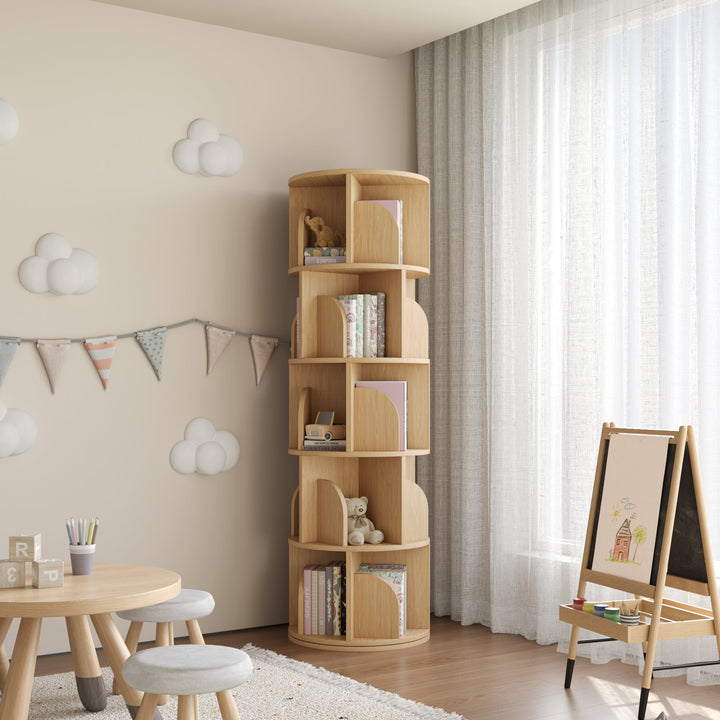 Estante Giratória 360° RAZU Circinus Core da Série Vortex em Aglo Natural – 5 Prateleiras