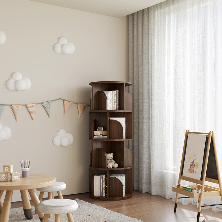 Estante Giratória 360° RAZU Circinus Core da Série Vortex em Aglo Nogueira – 4 Prateleiras