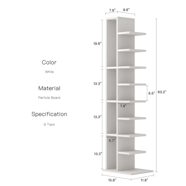 RAZU Série Chiaroscuro Mirage Estante Invisível Vertical em Agglomerado Branco 9 Prateleiras