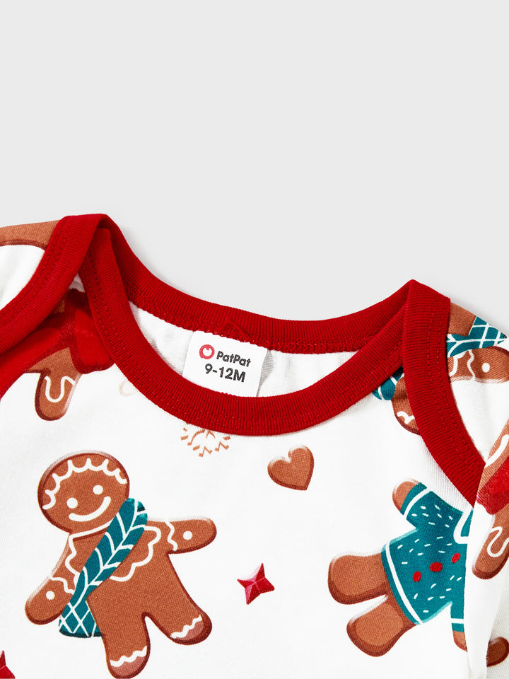 Conjuntos de Pijamas Correspondentes de Natal para Família com Impressão de Homem de Gengibre em Cartoon e Meias de Natal Brancas