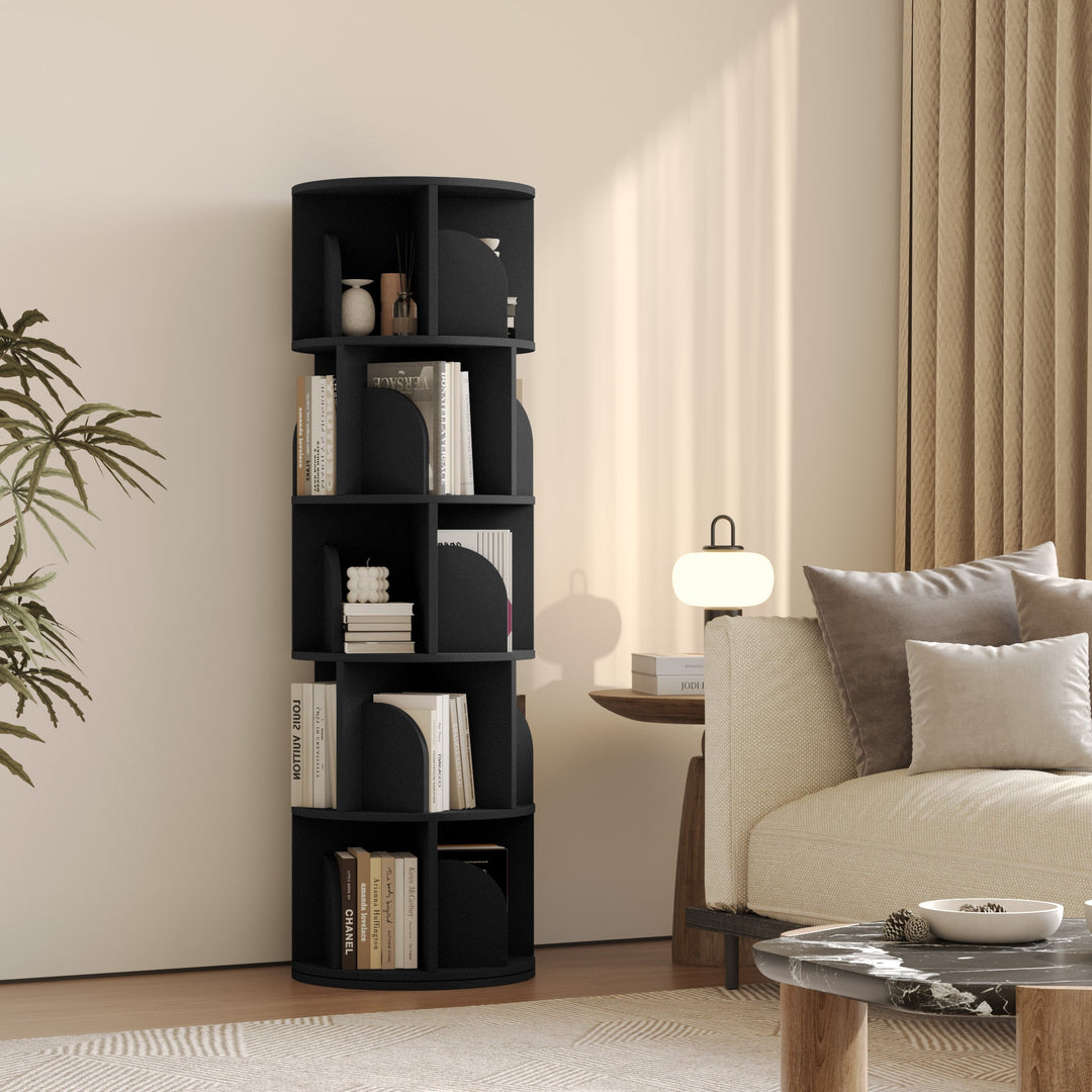 RAZU Série Vortex Circinus Core Estante Giratória 360° em Contraplacado Preto 5 Níveis