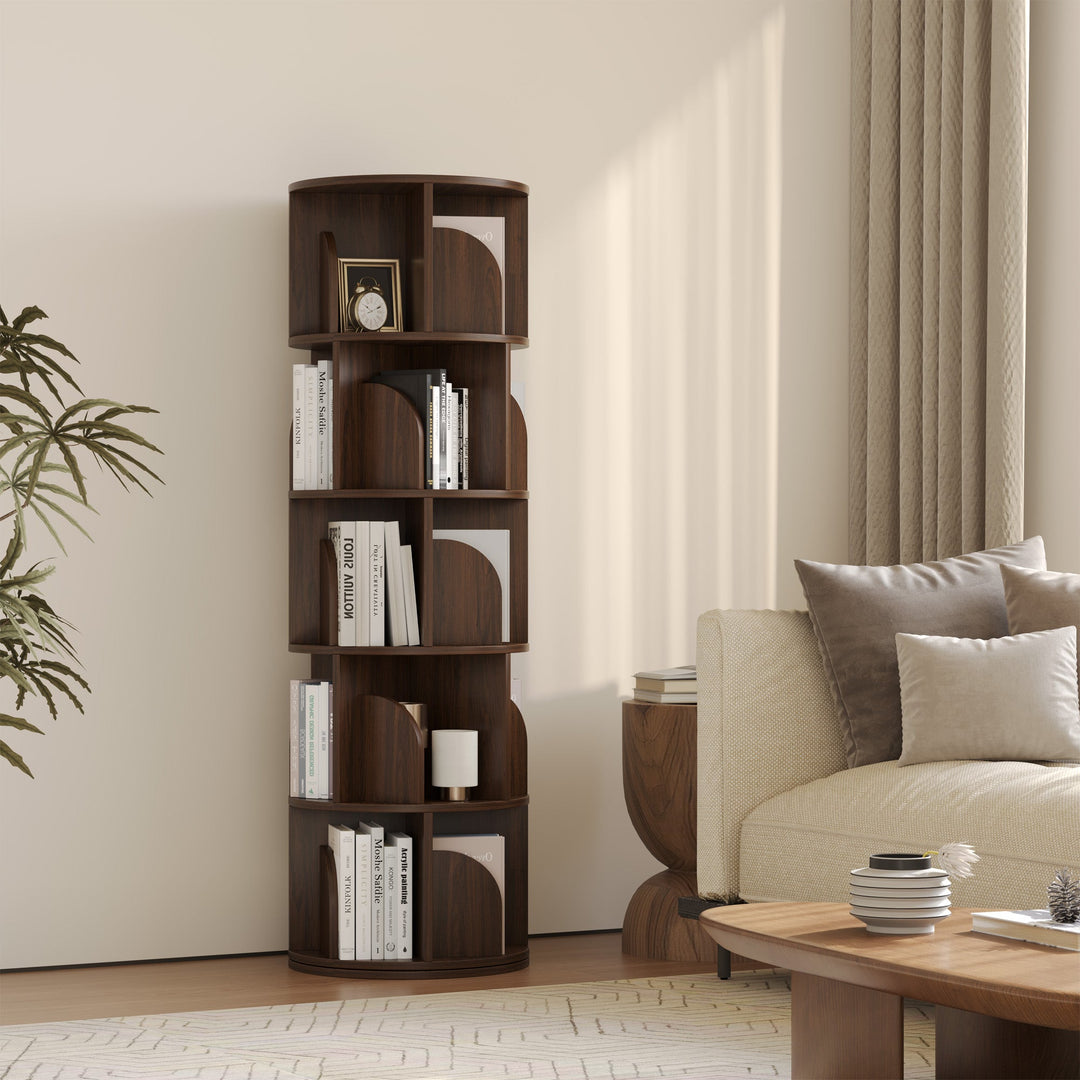 Estante Giratória 360° RAZU Circinus Core da Série Vortex em Aglo Nogueira – 5 Prateleiras