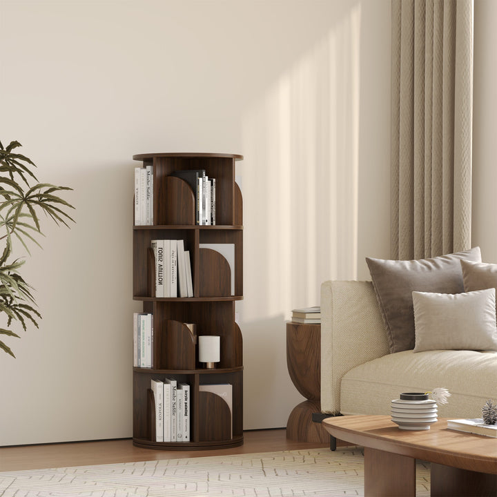 Estante Giratória 360° RAZU Circinus Core da Série Vortex em Aglo Nogueira – 4 Prateleiras