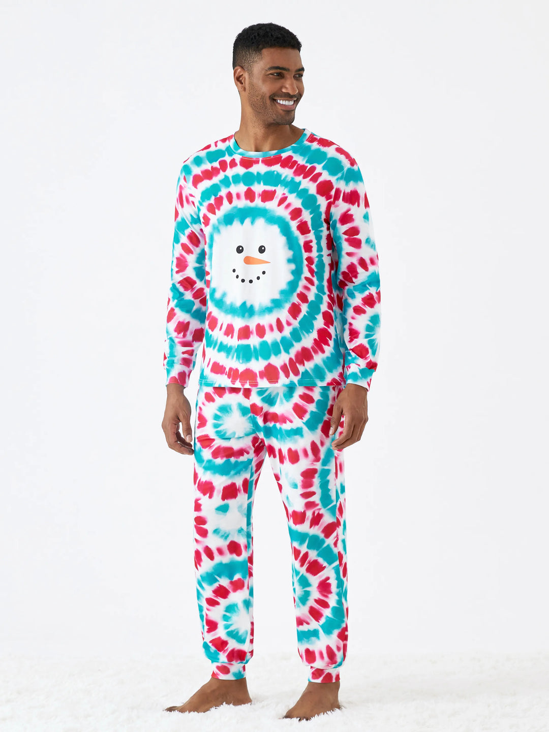 Conjuntos de Pijamas Coloridos Matchy para a Família com Impressão de Boneco de Neve de Natal e Meias Natalícias Multi-coras