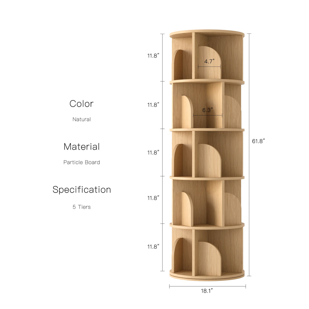 Estante Giratória 360° RAZU Circinus Core da Série Vortex em Aglo Natural – 5 Prateleiras