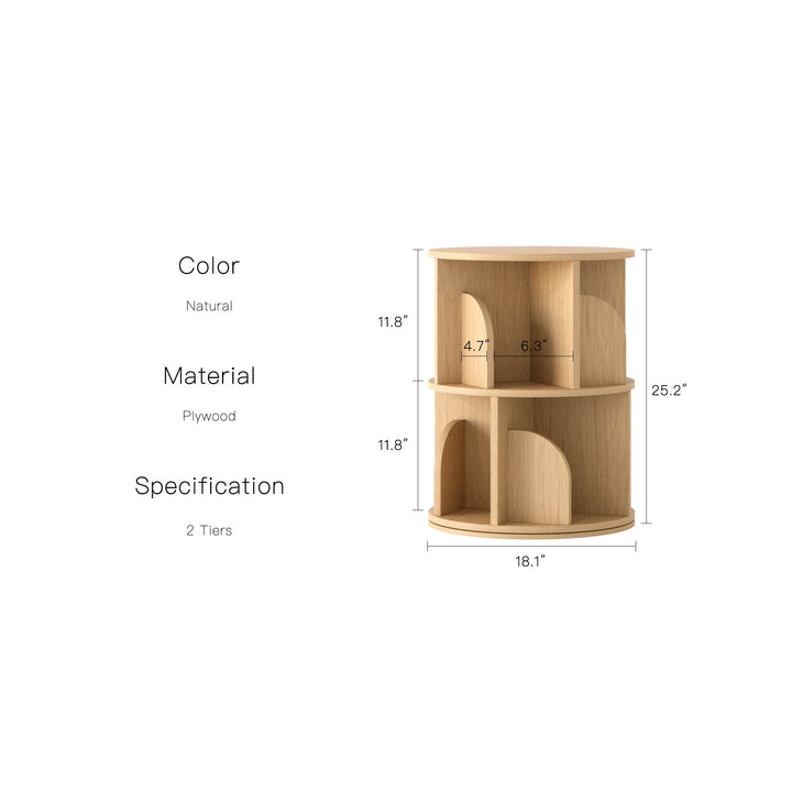 RAZU Vortex Series Circinus Core 360° Estante Giratória em Contraplacado Natural 2 Níveis