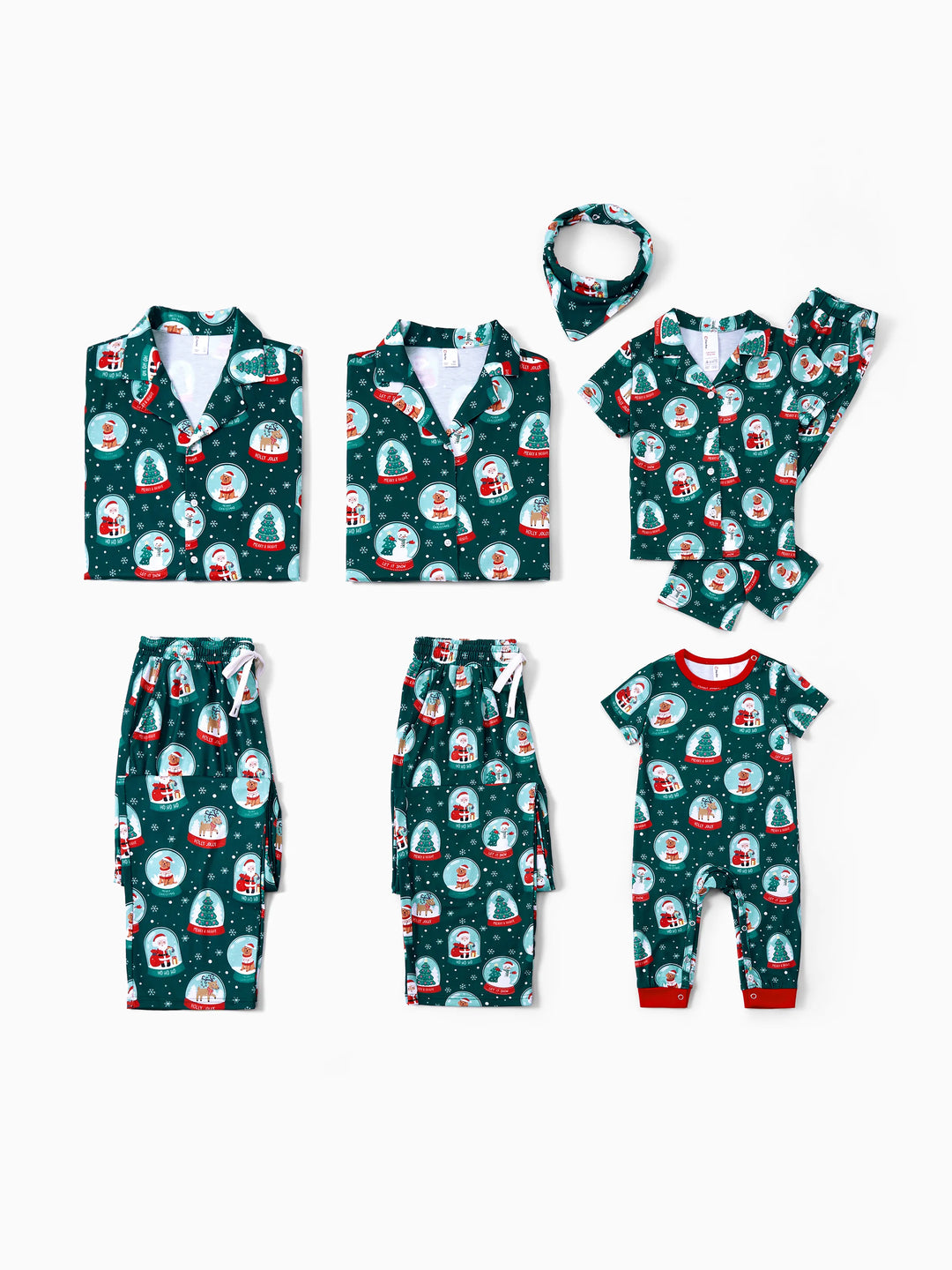 Conjunto de Pijamas Coordinados para a Família com Tema de Natal - Estampa do Pai Natal - Turquesa