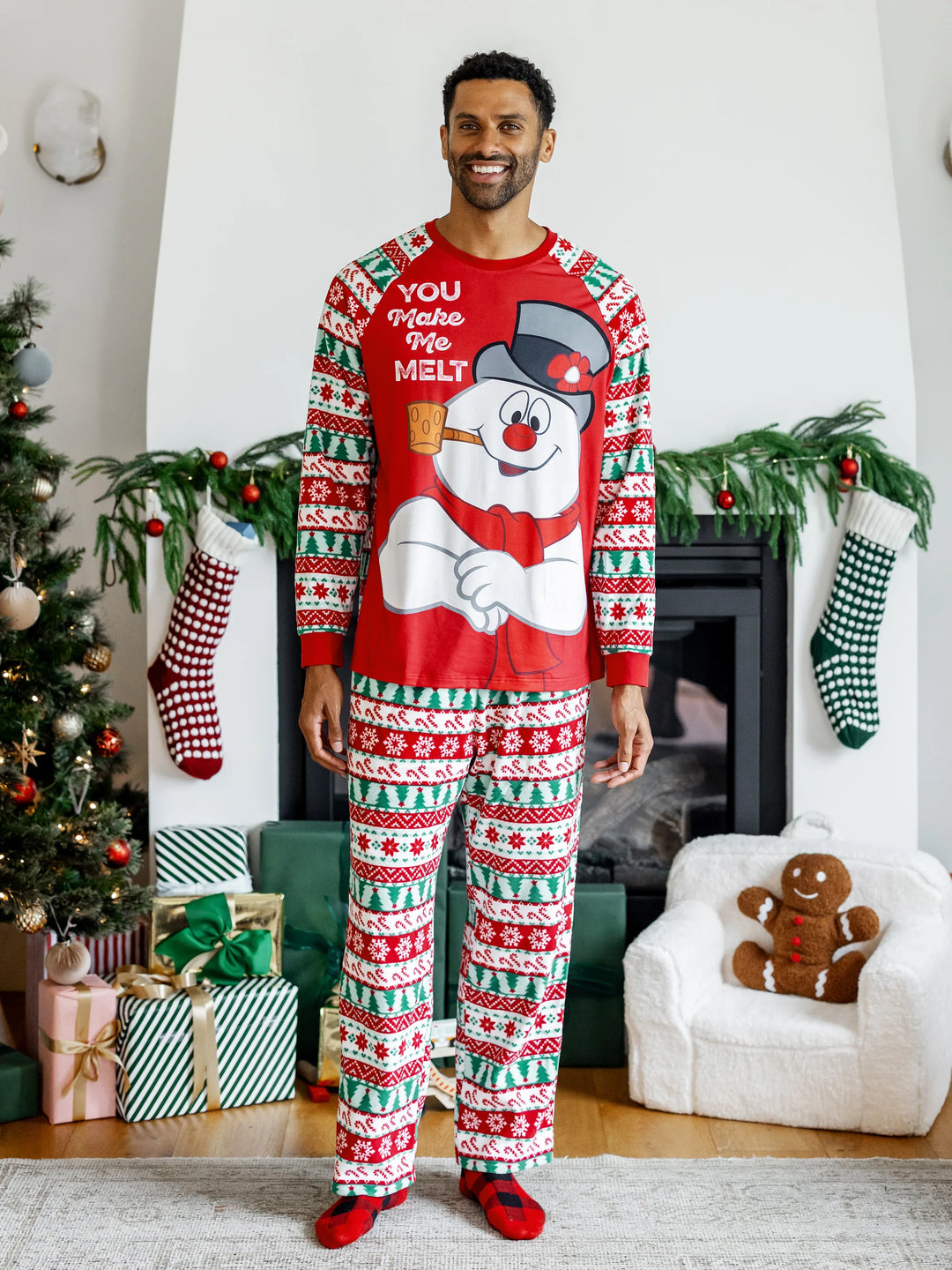 Conjunto de Pijamas Polar em Fleece com Padrão Fair Isle para a Família - Frosty, o Boneco de Neve - Natal - Vermelho