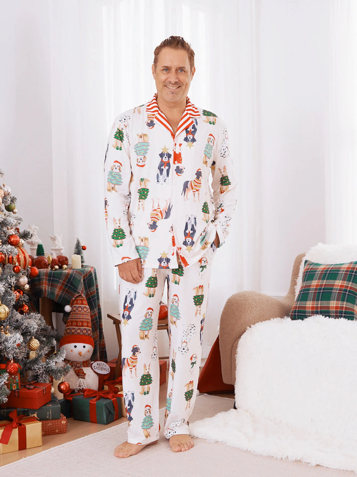 Pijamas de Natal em Família Conjunto de Pijamas com Gola para Cão Fofo e Meias de Natal Light Apricot