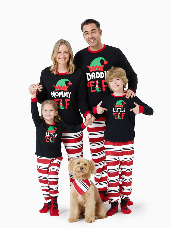 Conjunto de Pijamas Coincidentes para a Família com Estampa de Elfo e Meias de Natal em Preto