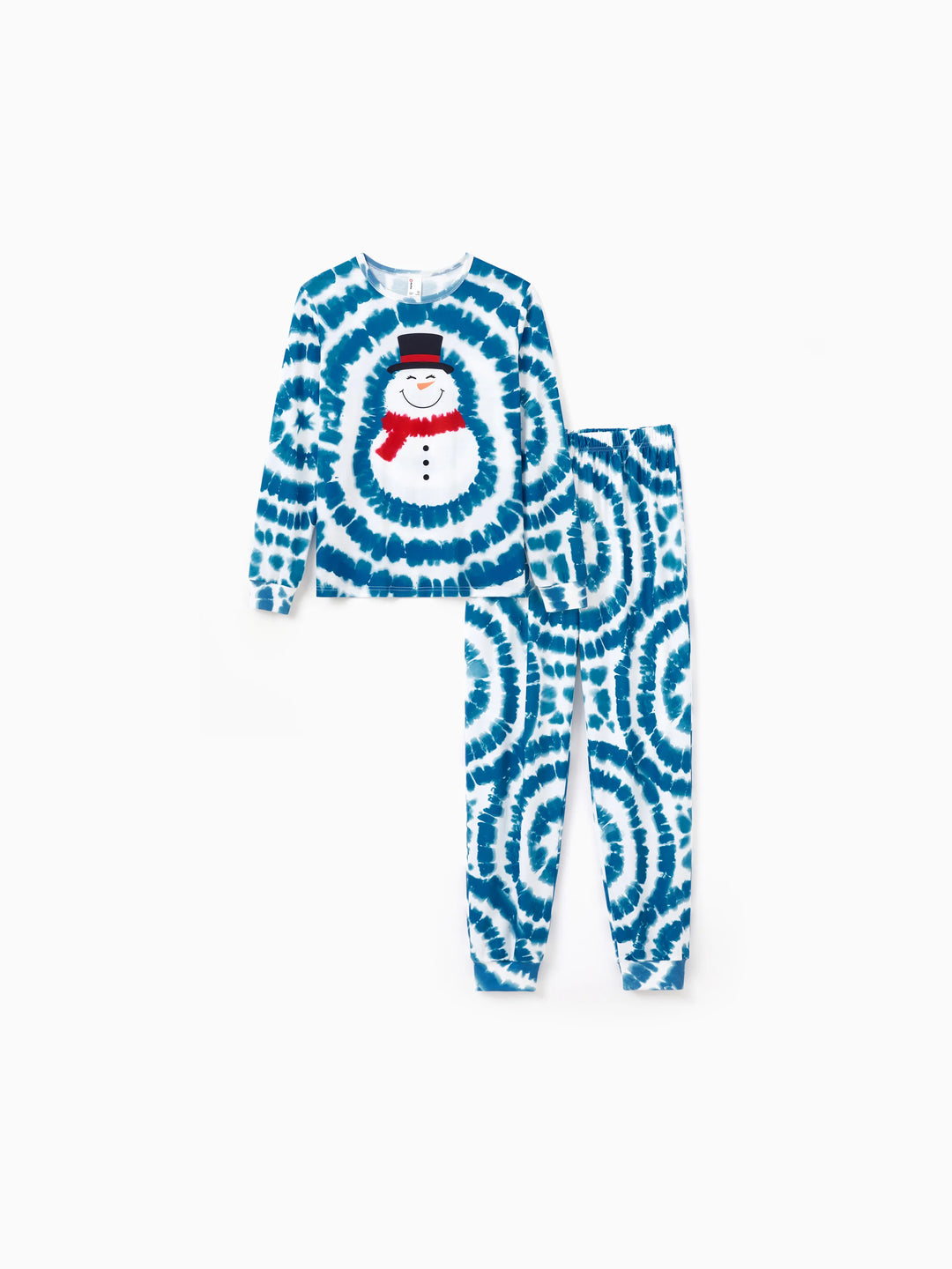 Conjunto de Pajamas de Natal em Família com Estampa de Boneco de Neve em Tie-dye Azul com Meias de Natal Azul Escuro