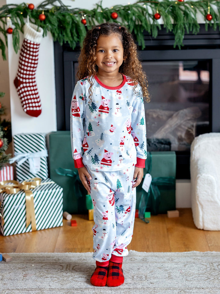 Conjunto de Pijamas de Natal da Peppa Pig para a Família em Branco, com Meias para Combinar