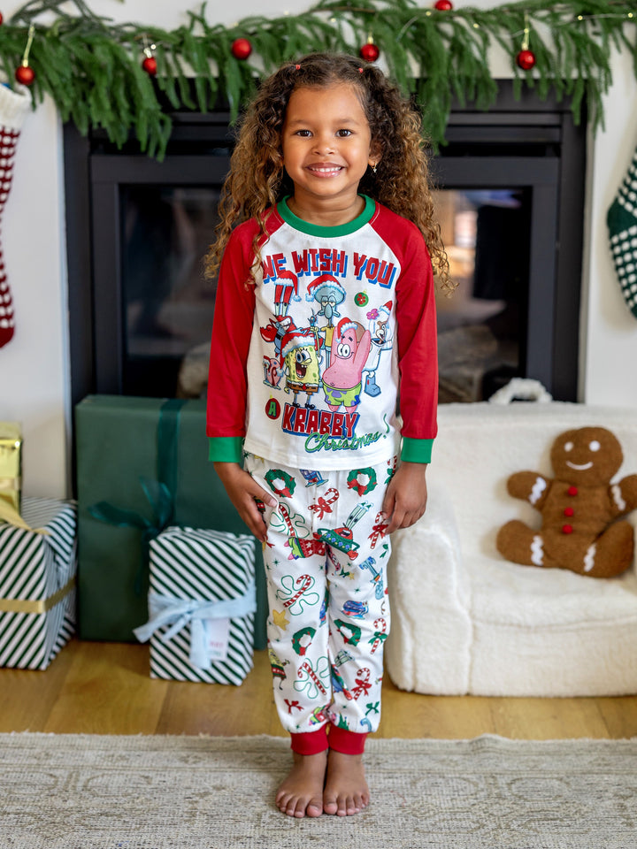 Conjuntos de Pijamas a Condizer da Família SpongeBob SquarePants com Estampado de Natal e Meias de Natal