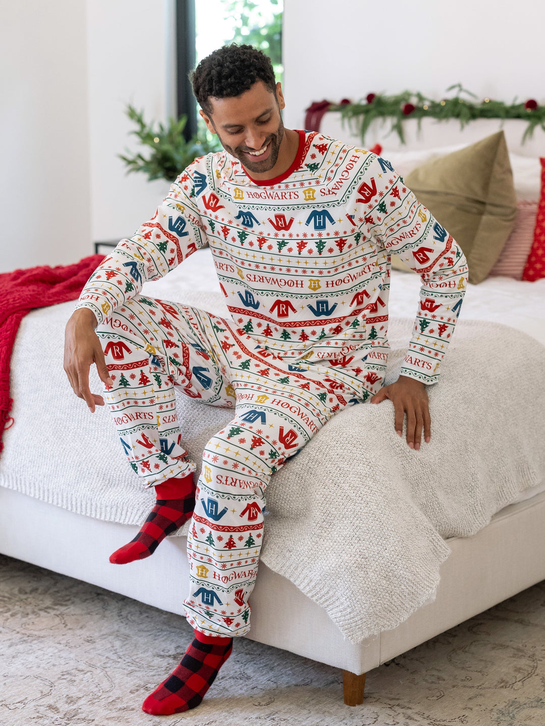 Conjuntos de Pijama de Algodão Orgânico Harry Potter para a Família, Ajustados, com Meias - Brancos