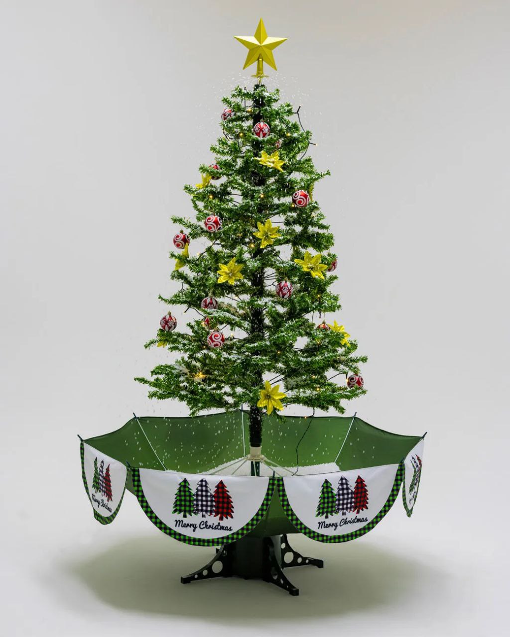 Árvore de Natal Grande com Neve Artificial Giratória - Iluminação, Música e Efeito de Neve (190 x 115 cm)